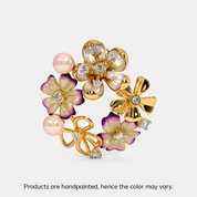 Silver Floral Pearl Diamond Hoop Earrings