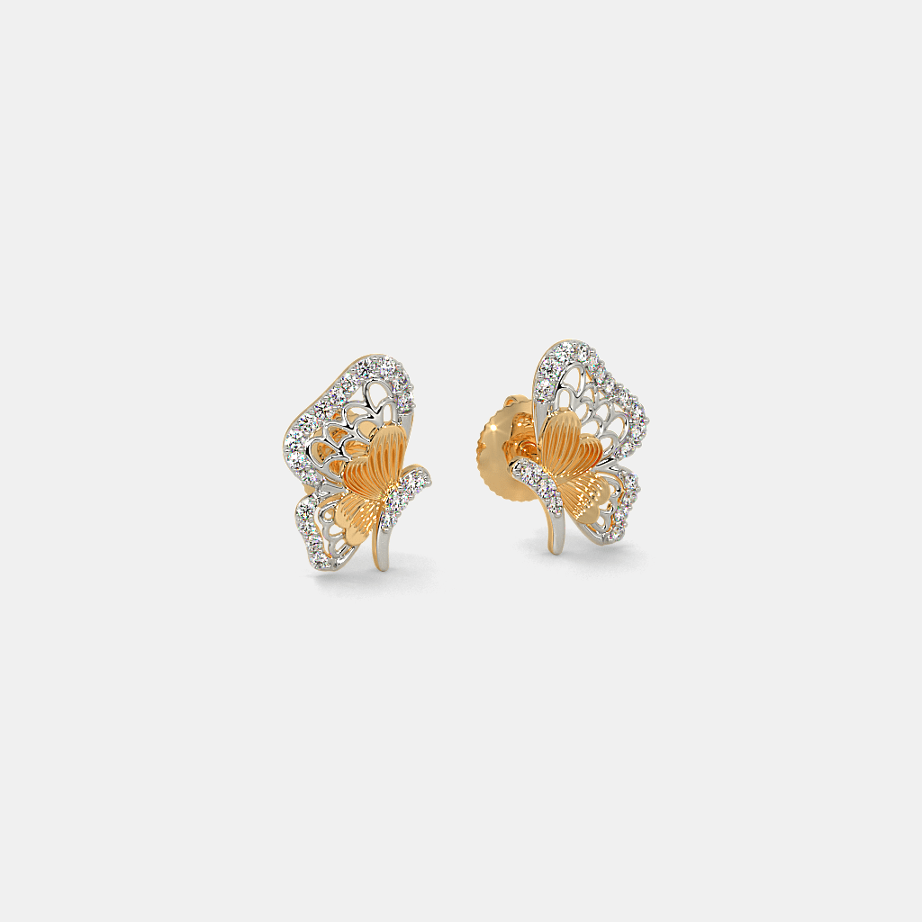 Silver Butterfly Diamond Stud Earrings