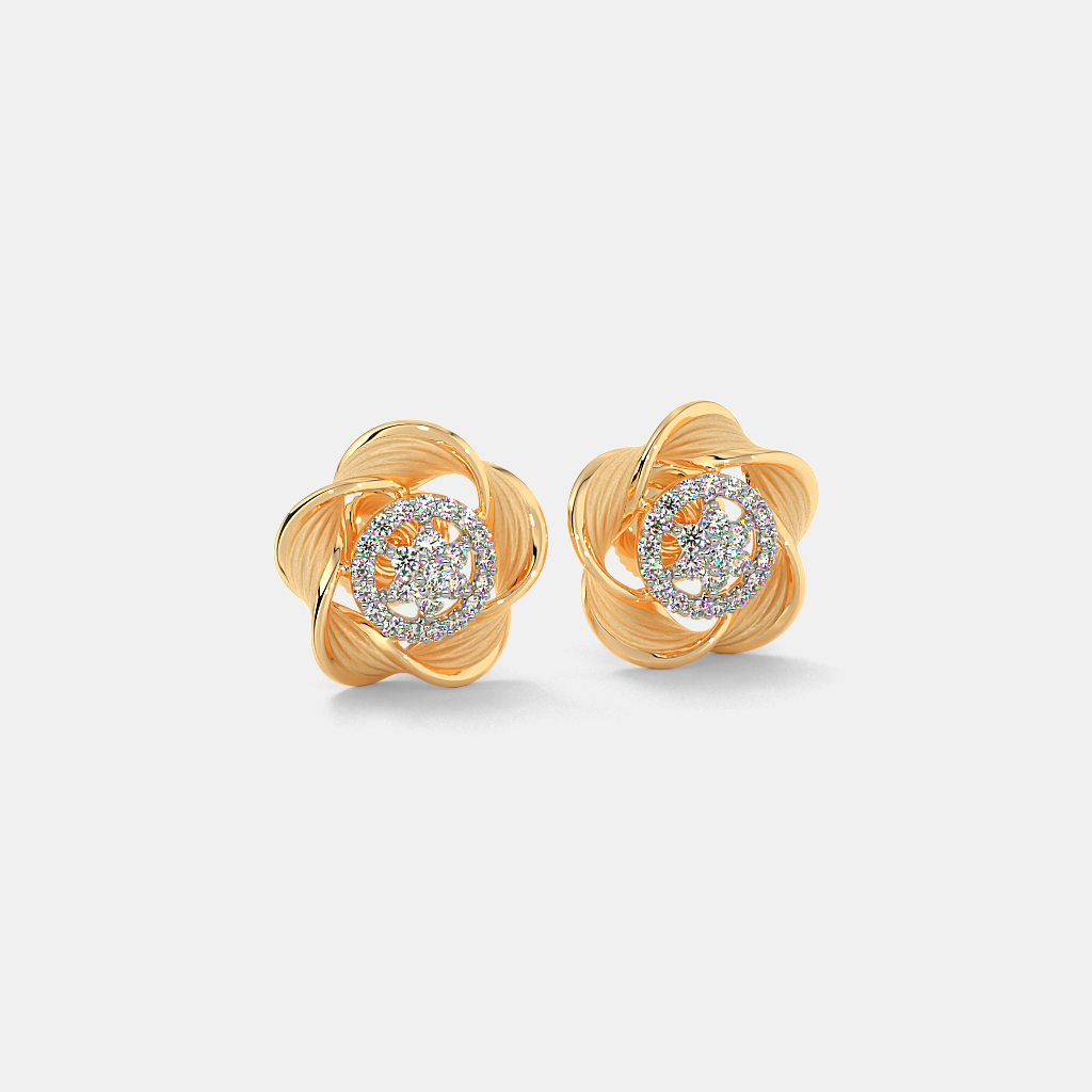 Silver Floral Diamond Stud Earrings