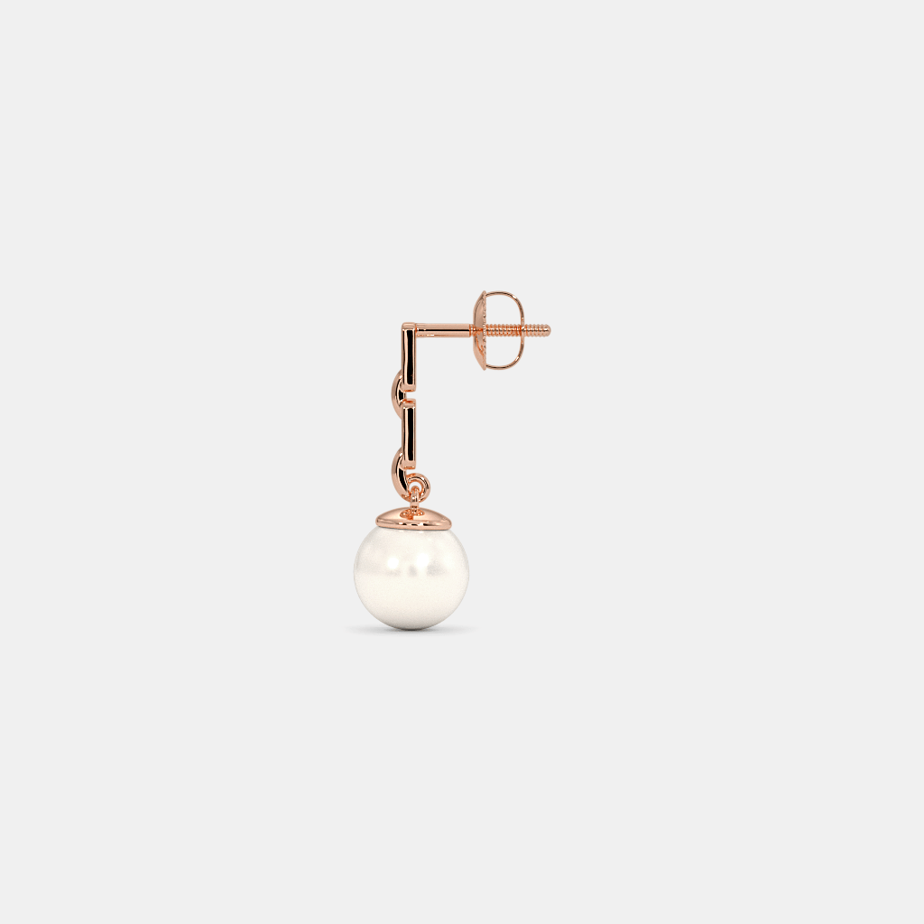 Silver Pearl Drop Link Stud Earrings
