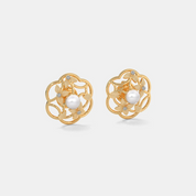 Silver Floral Pearl Stud Earrings
