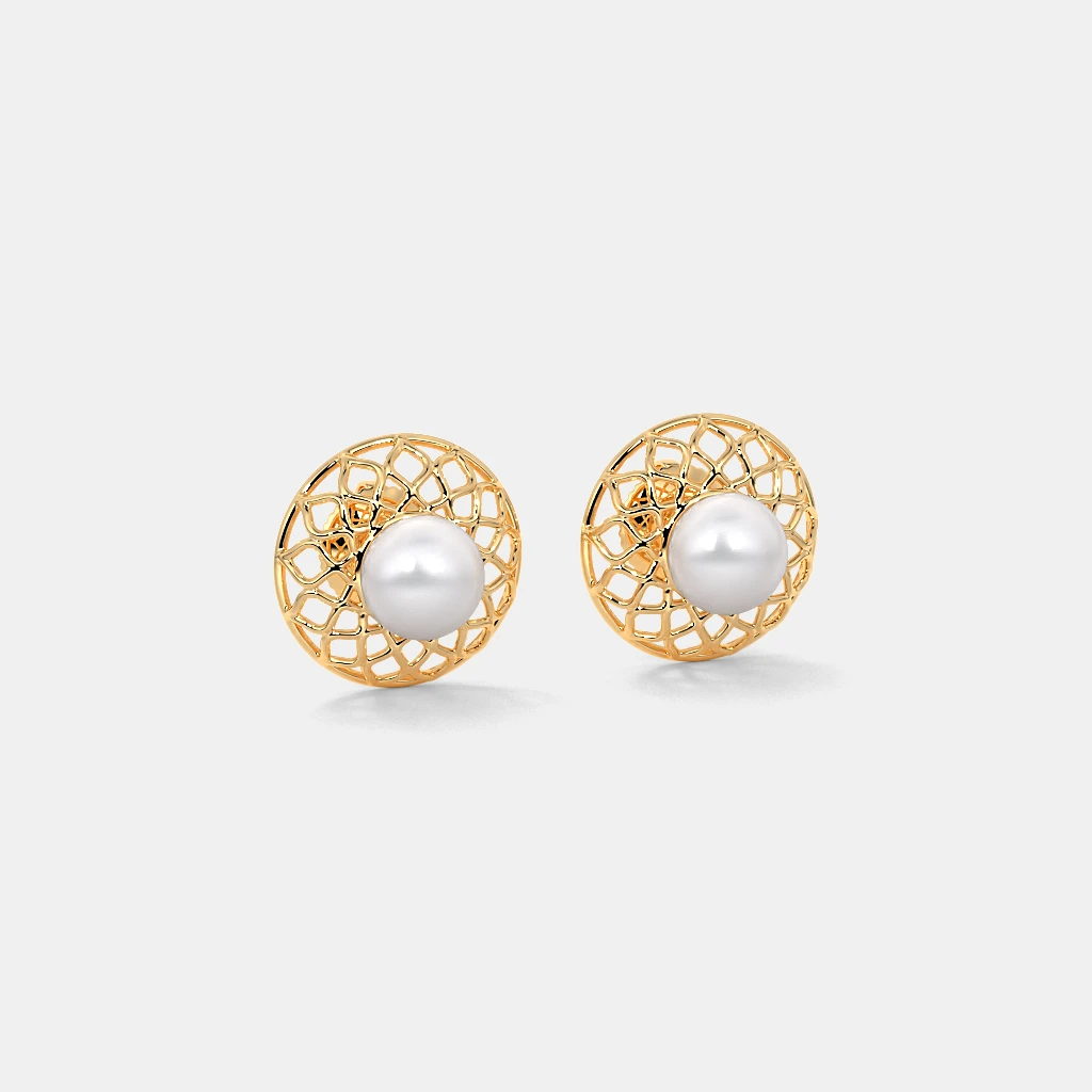 Silver Lattice Pearl Stud Earrings