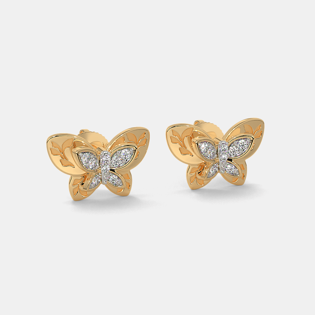 Silver Butterfly Diamond Stud Earrings