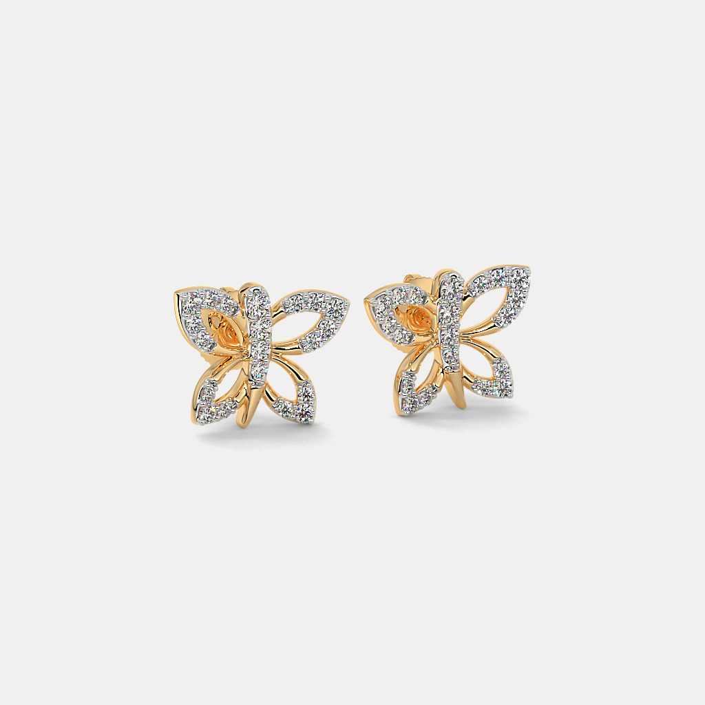 Silver Butterfly Diamond Stud Earrings