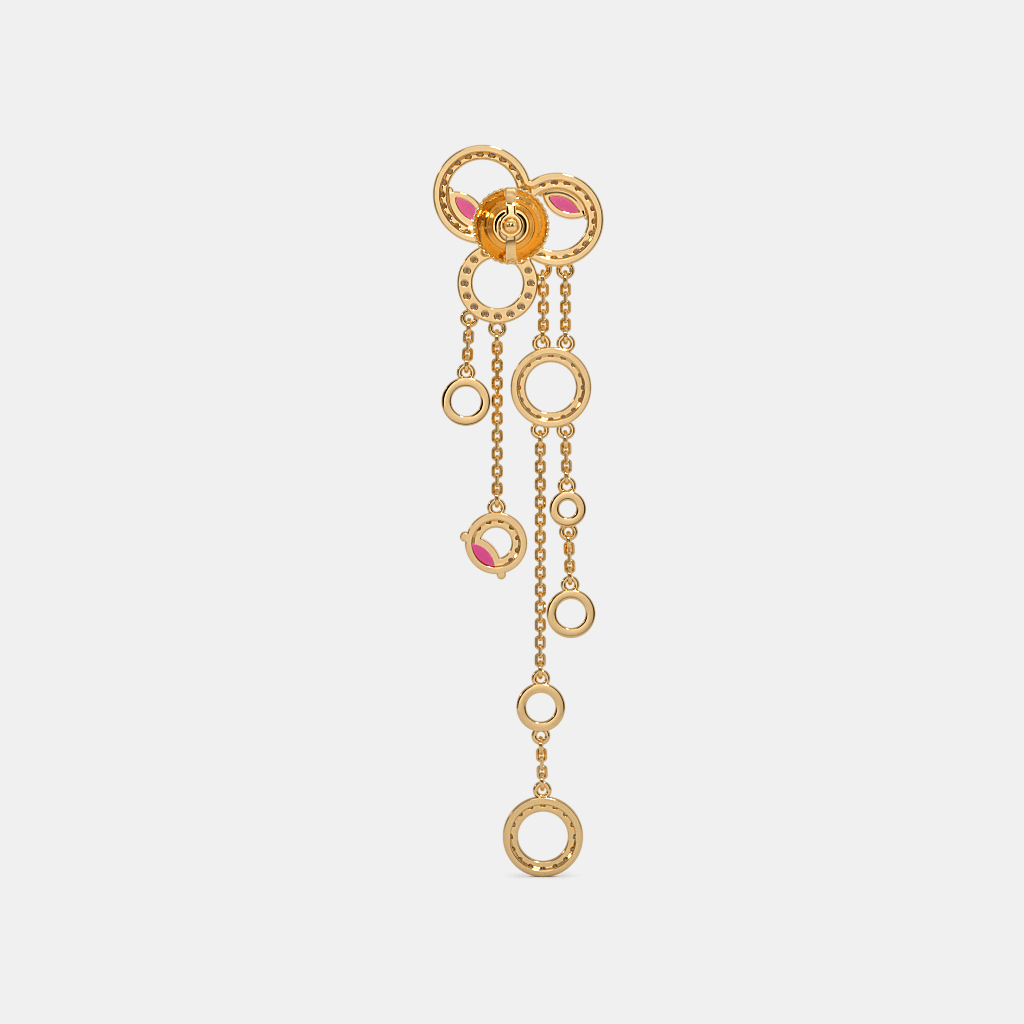 Silver Multi Circle Drop Earrings with Ruby Tone Accents