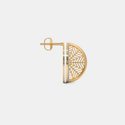 Silver Diamond Leaf Circle Stud Earrings