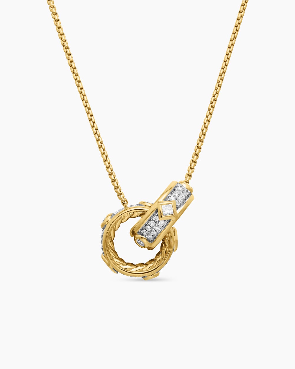 Gold Plated Silver Interlocking Textured Circle and Diamond Pendant Necklace for Women