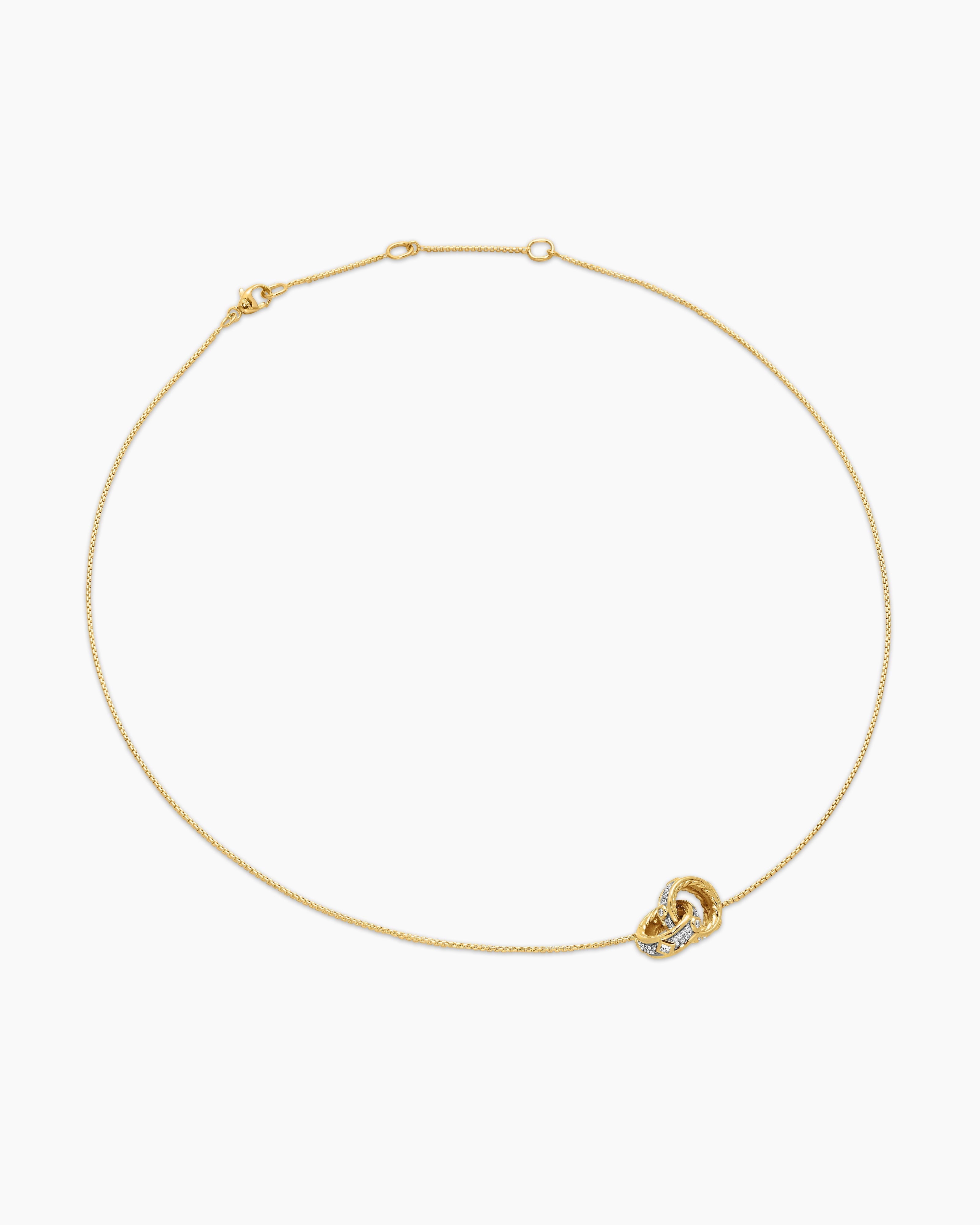 Gold Plated Silver Interlocking Textured Circle and Diamond Pendant Necklace for Women