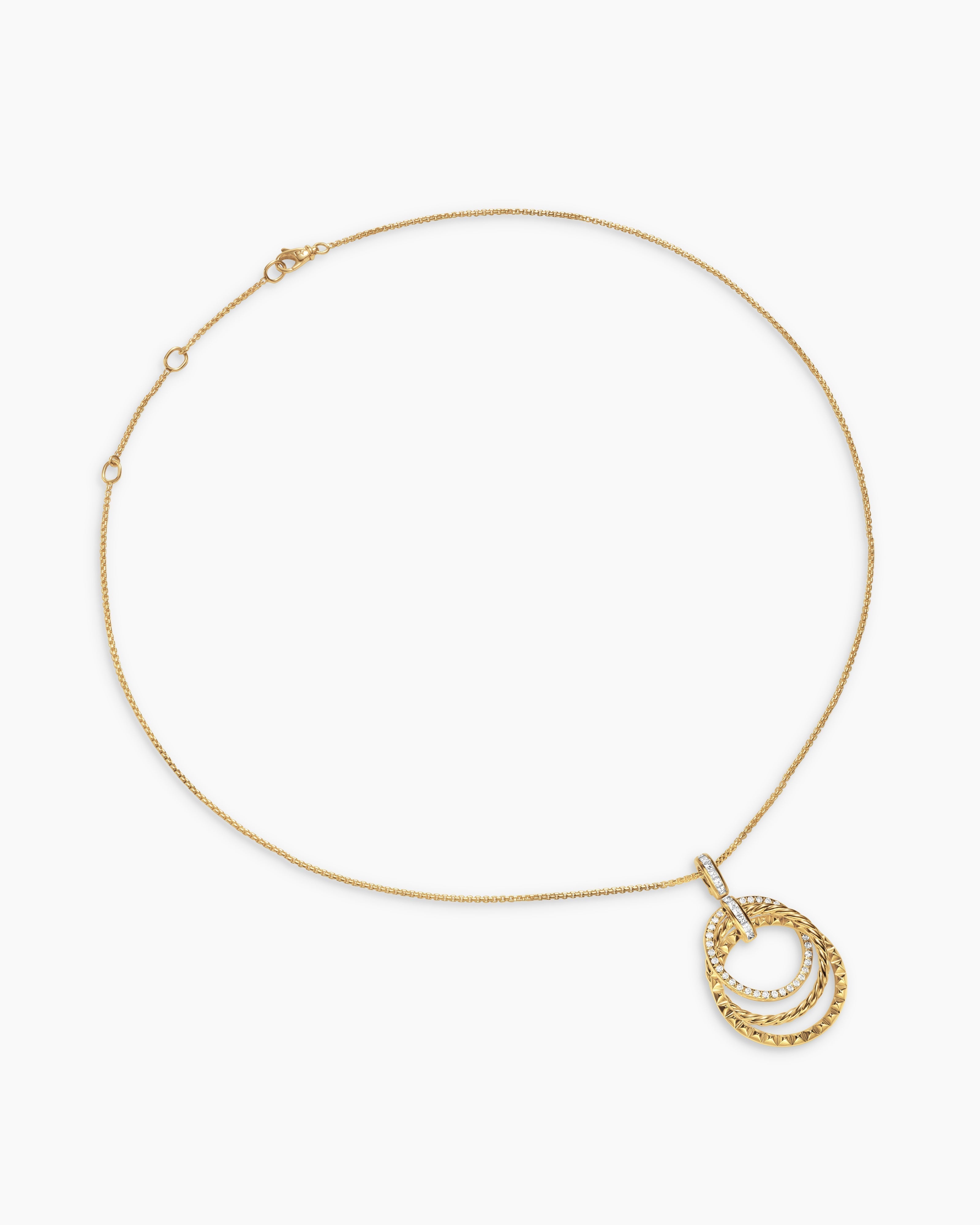 Triple Ring Diamond Pendant Necklace in Silver