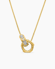 Gold Plated Silver Interlocking Textured Circle and Diamond Pendant Necklace for Women