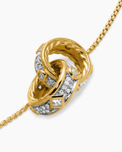 Gold Plated Silver Interlocking Textured Circle and Diamond Pendant Necklace for Women