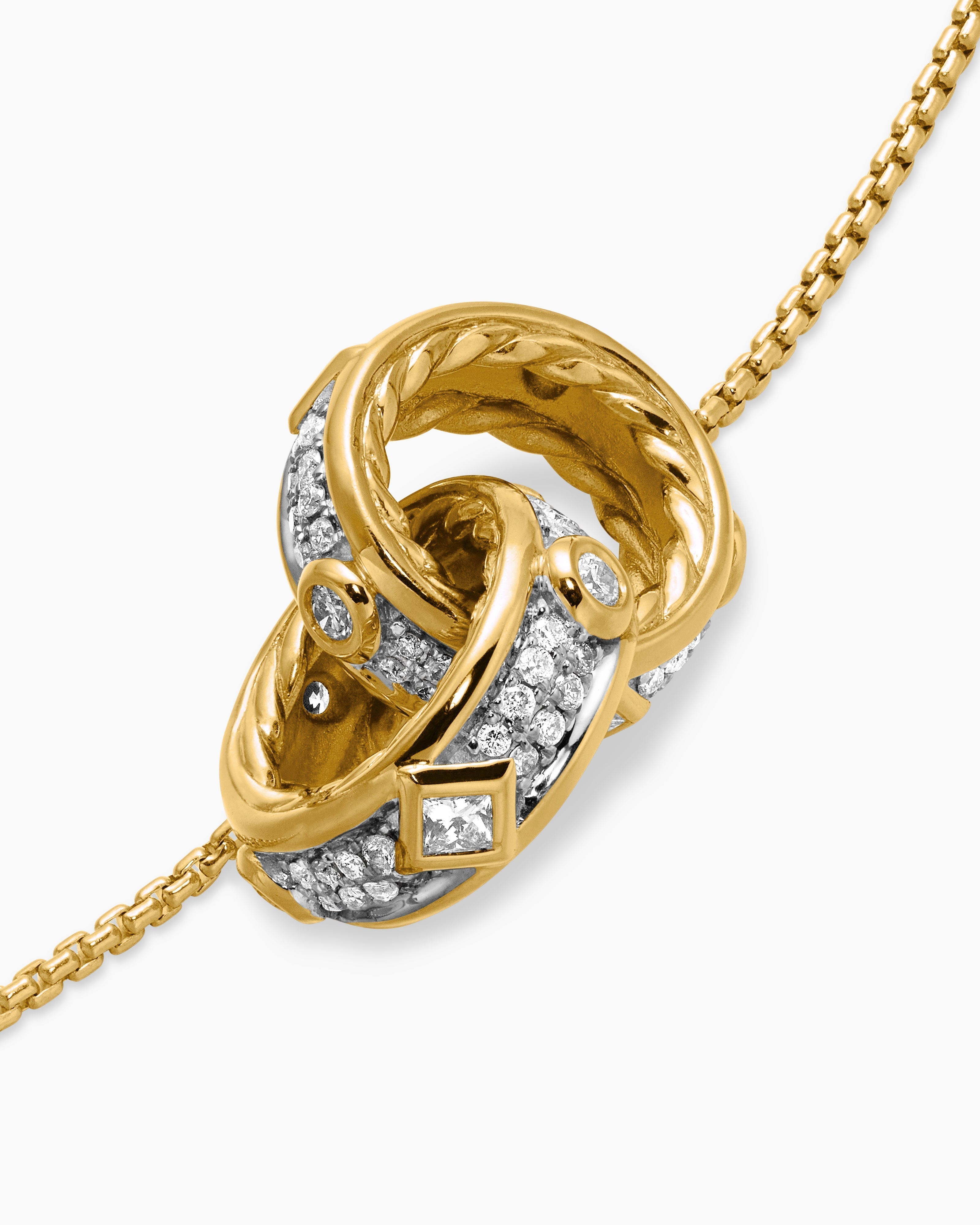 Gold Plated Silver Interlocking Textured Circle and Diamond Pendant Necklace for Women