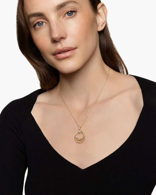 Carave Paris Triple Halo Textured Circle Pendant Necklace