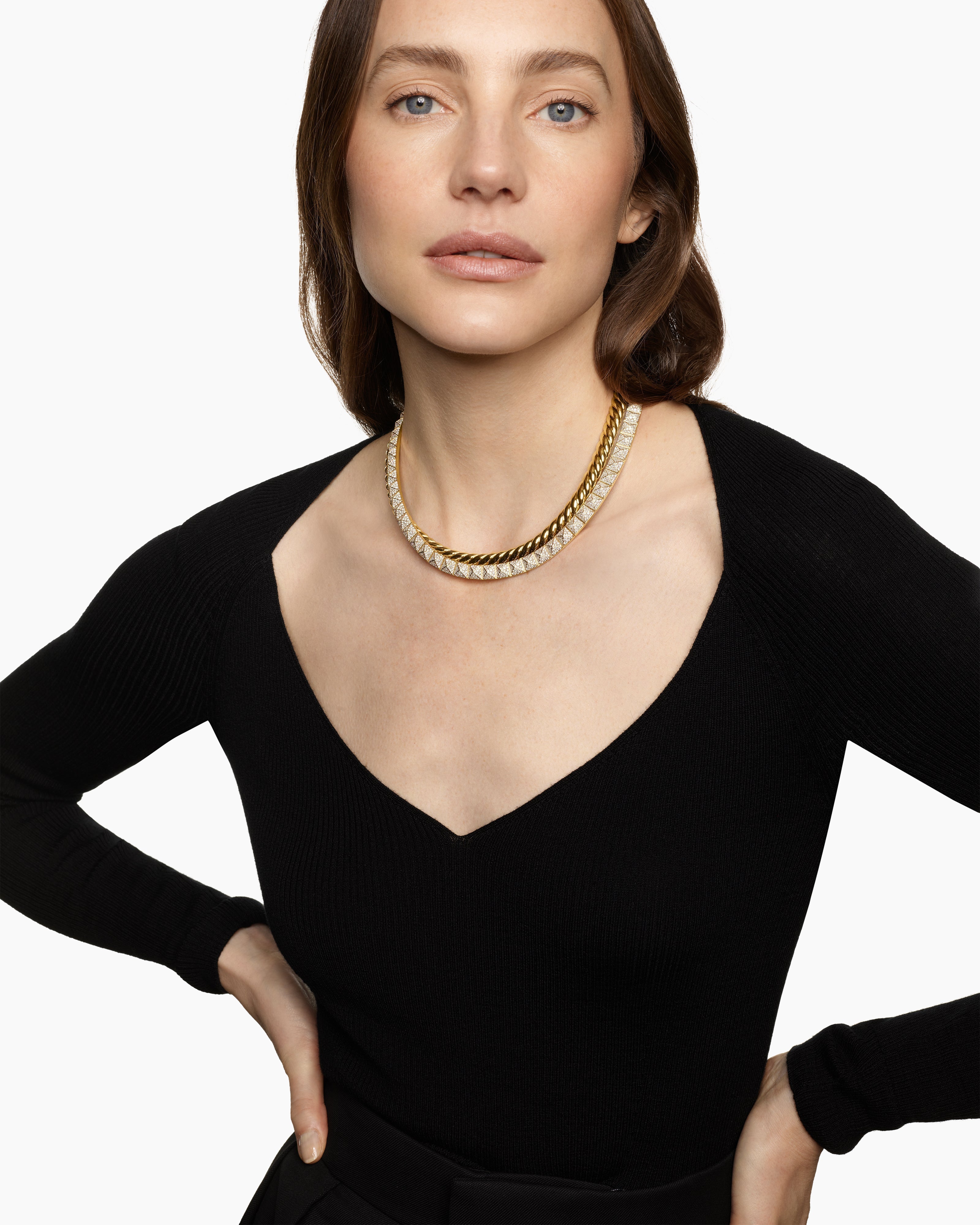 Twisted Diamond Accent Collar Necklace in Silver
