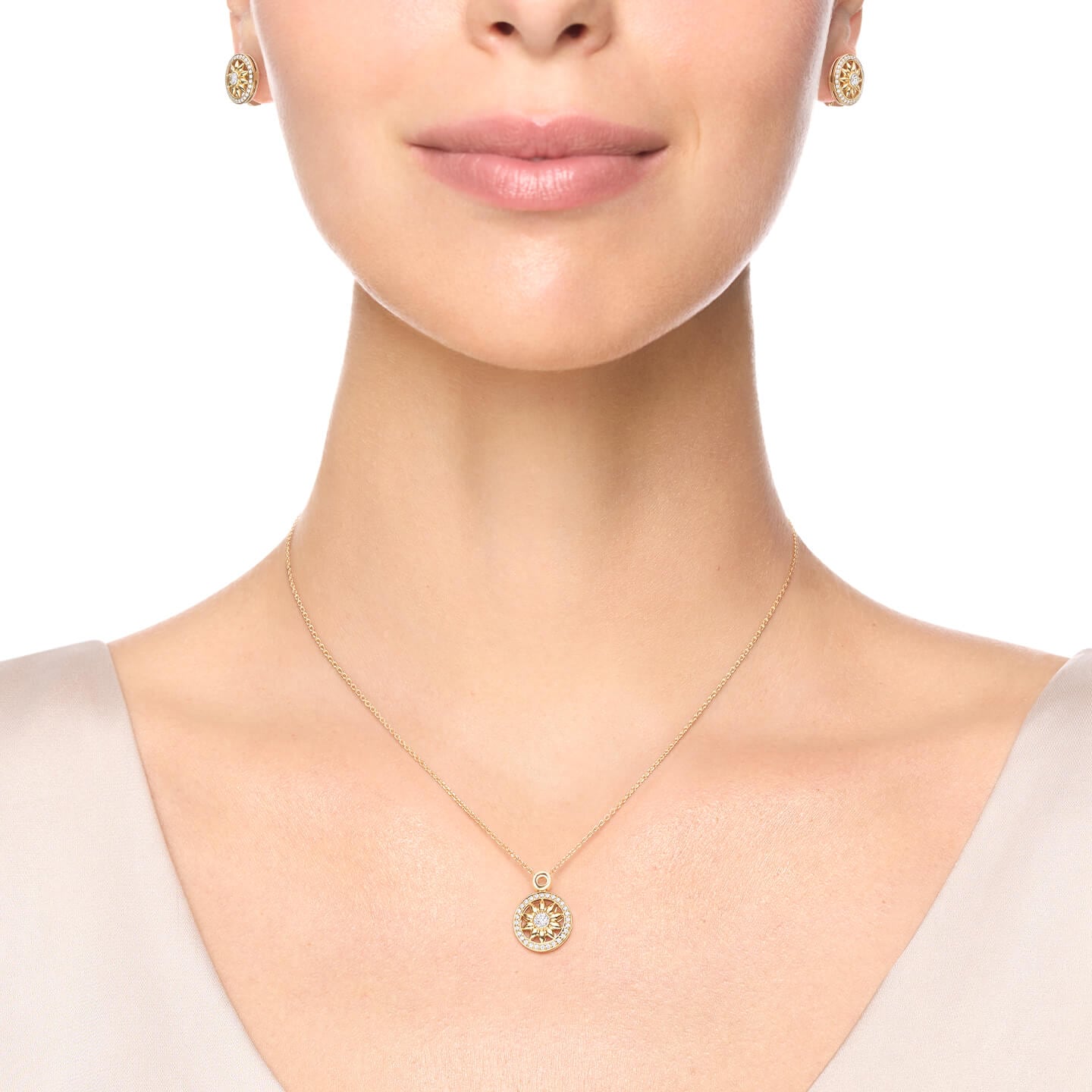 Radiant Floral Medallion Diamond Pendant Necklace in Silver