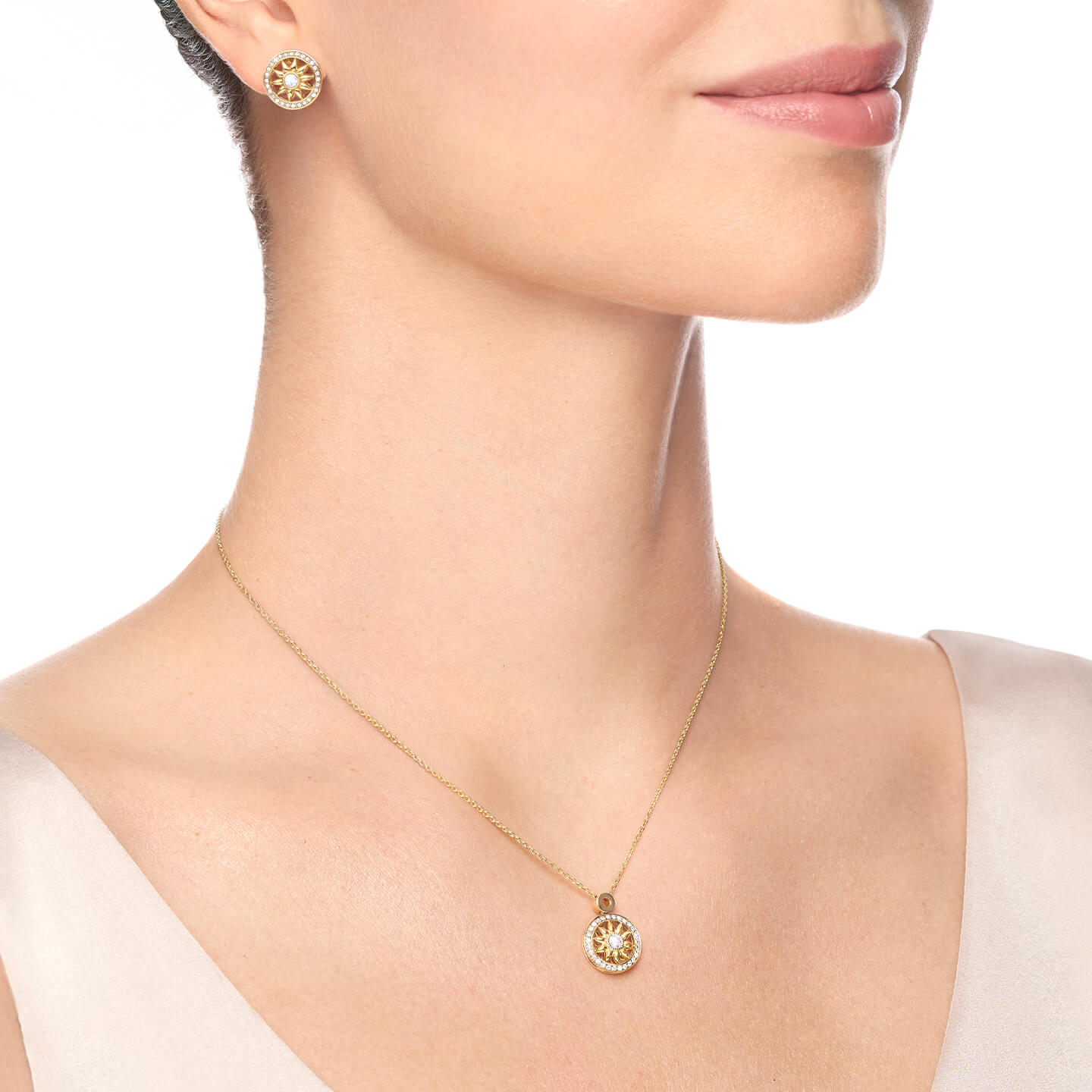 Radiant Floral Medallion Diamond Pendant Necklace in Silver