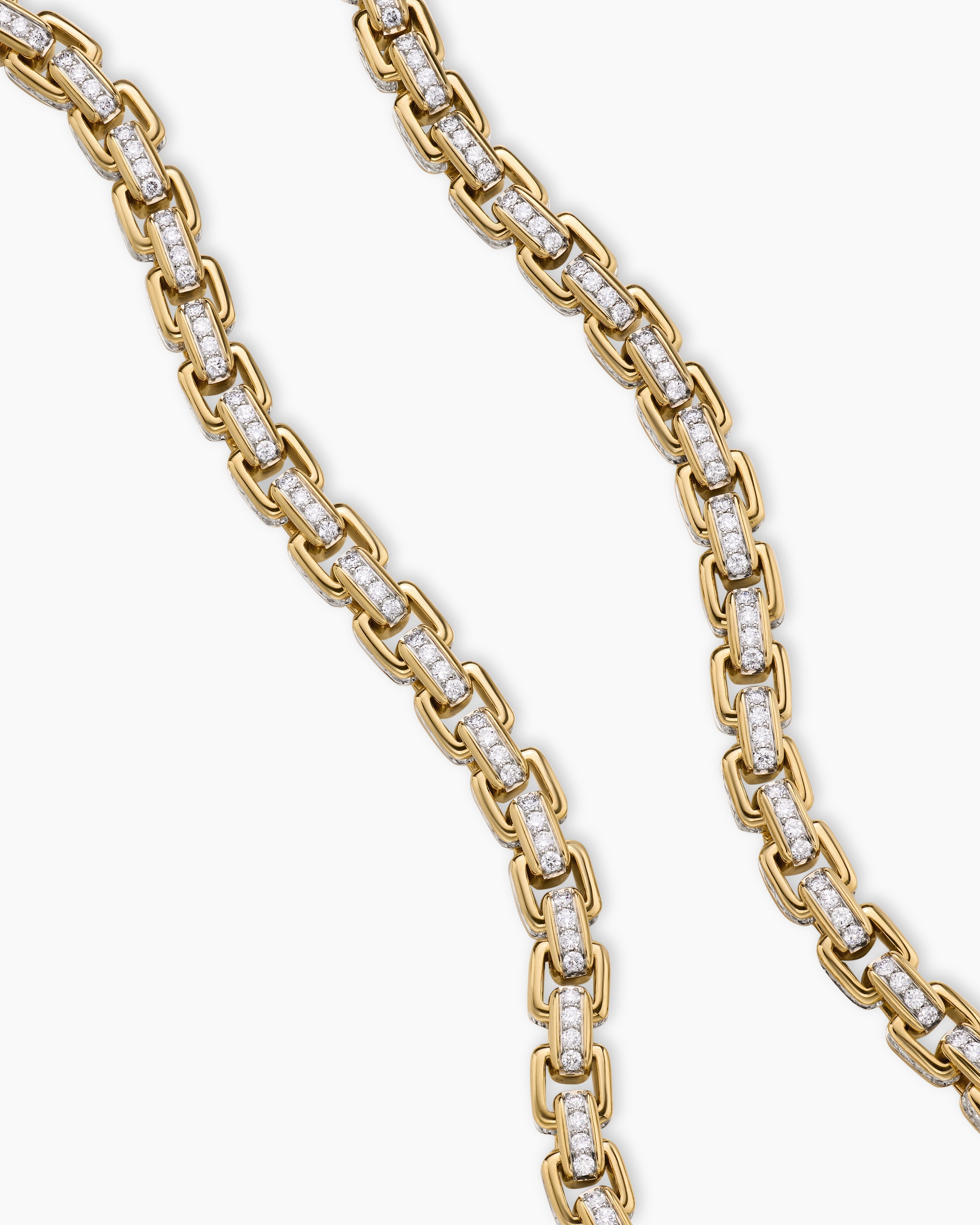 Diamond Accented Rectangular Link Silver Chain Necklace