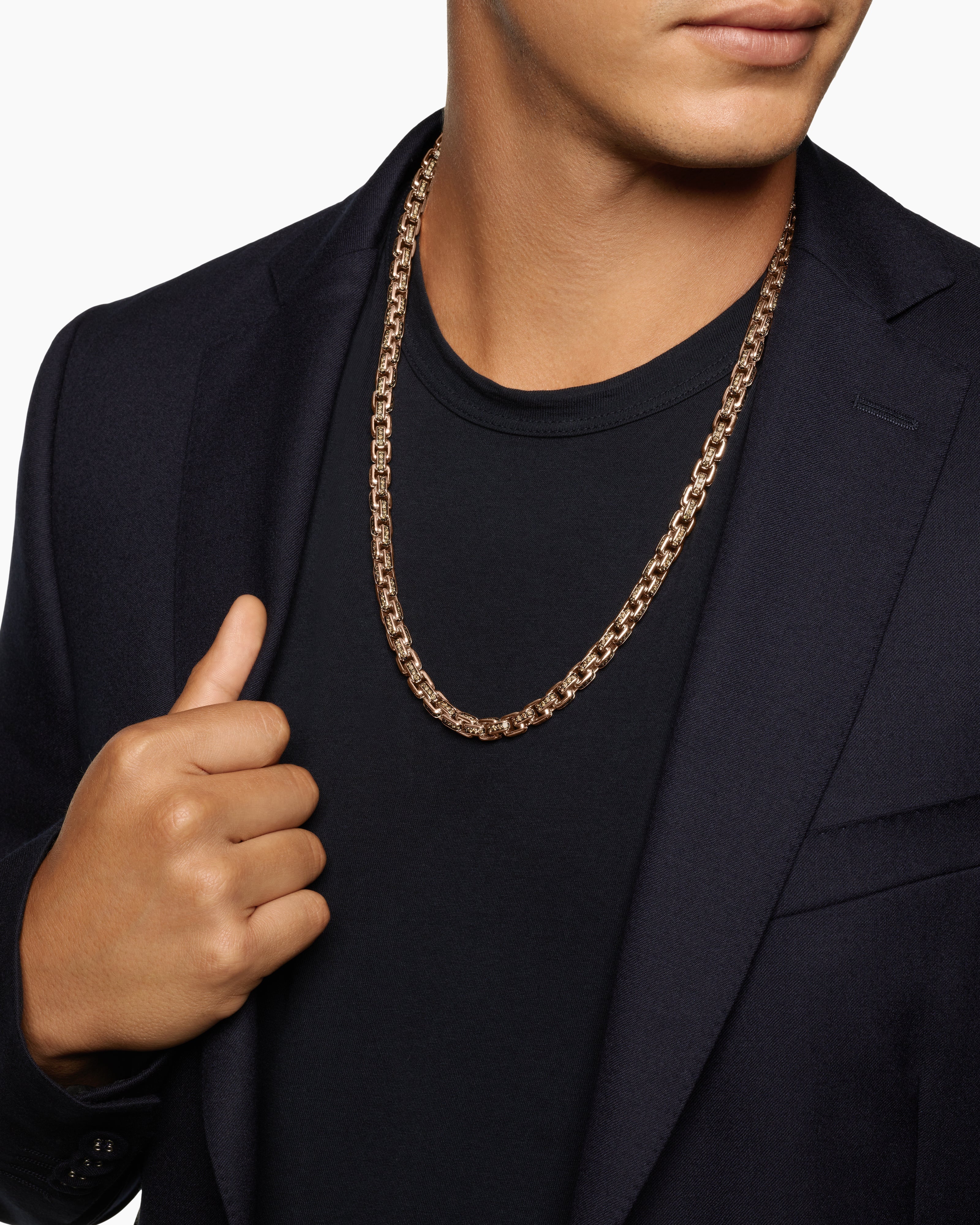 Men’s Diamond Accent Rectangular Link Silver Chain Necklace