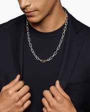 Men’s Silver Rope Accent Link Chain Necklace