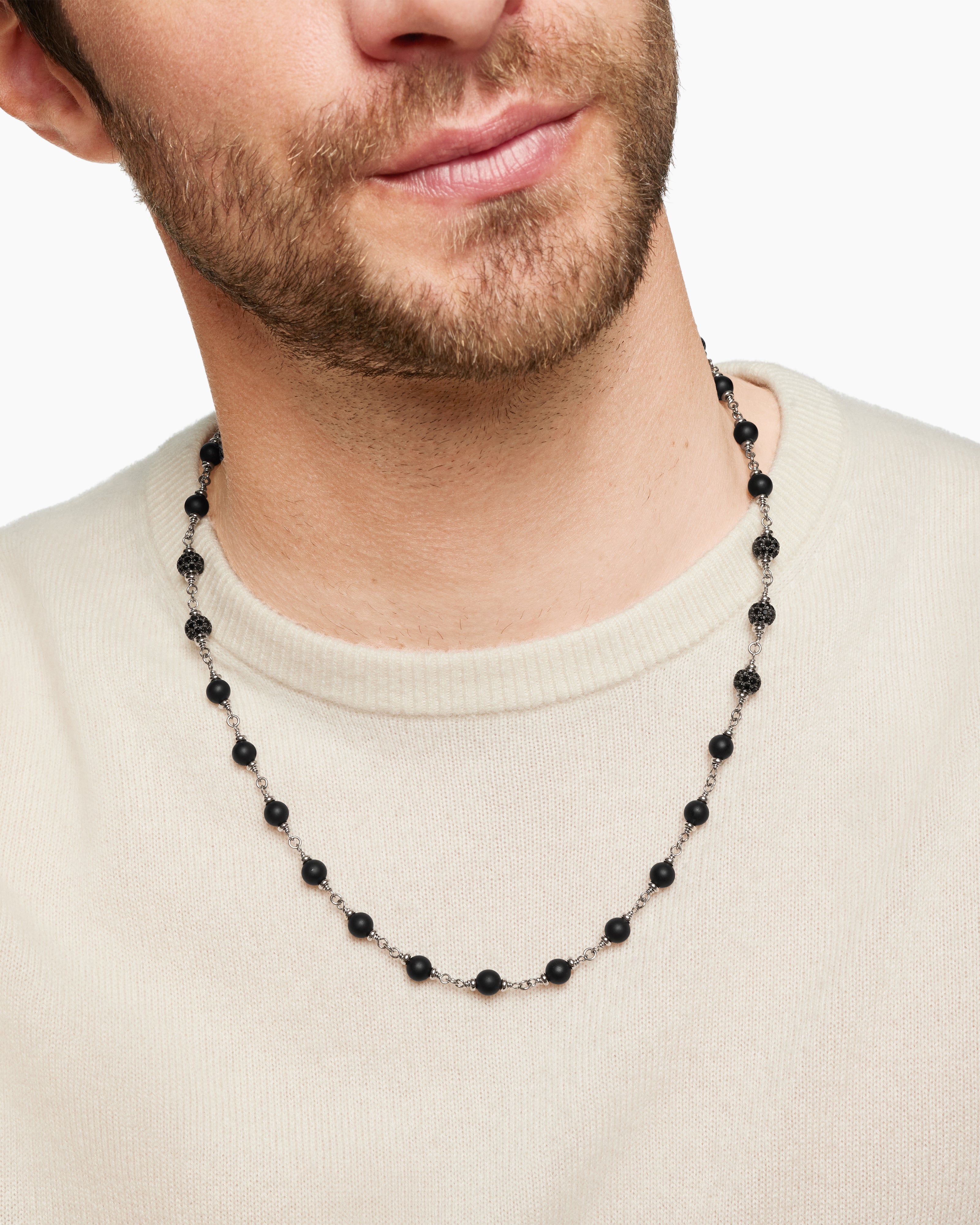 Matte Black Bead Silver Men’s Chain