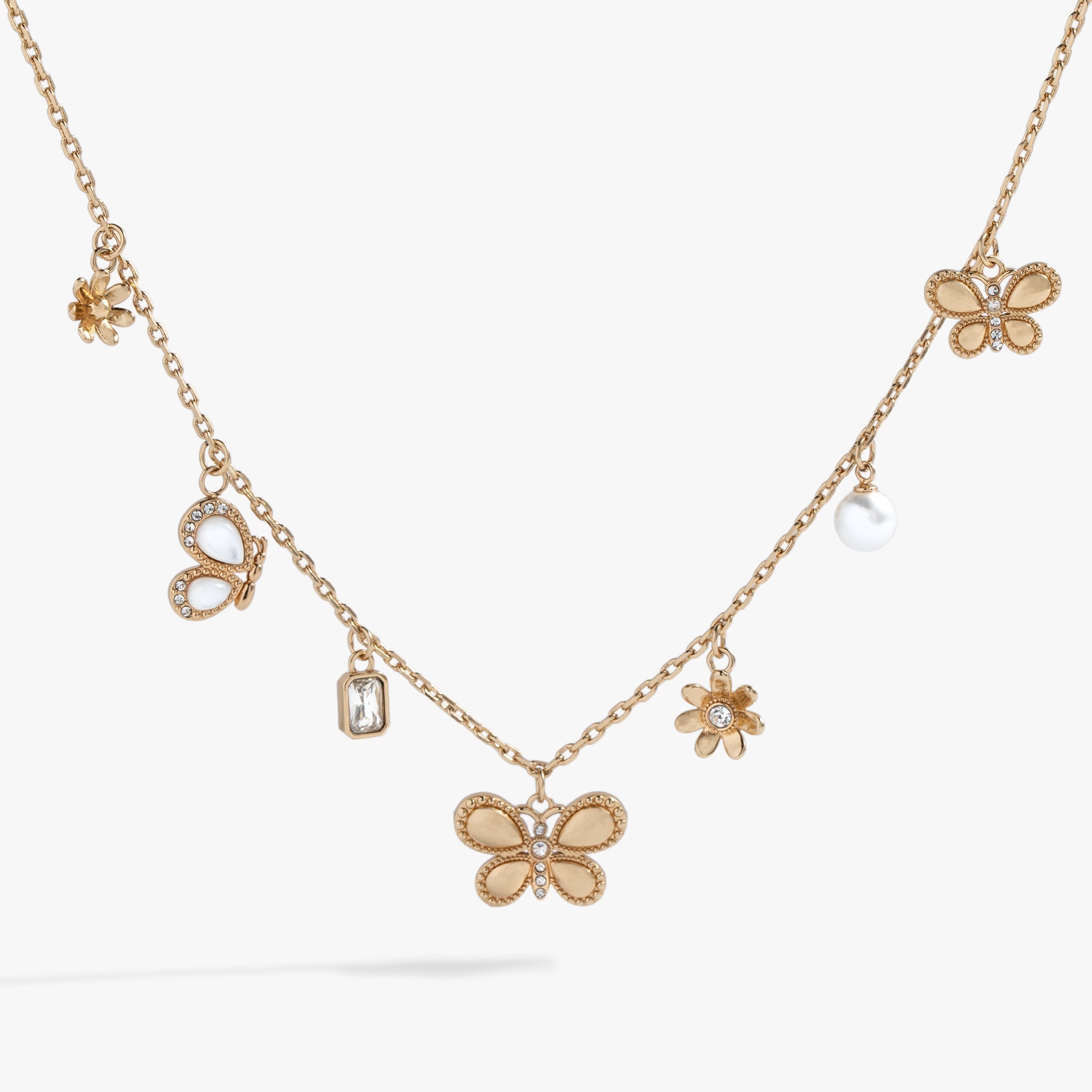 Silver Butterfly And Floral Charm Necklace for Women