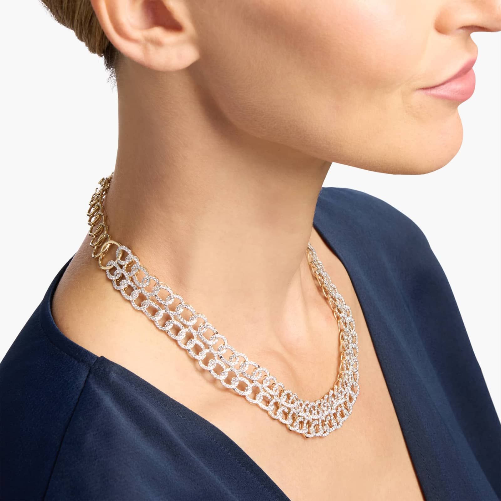 Silver Multi Layer Diamond Link Necklace for Women