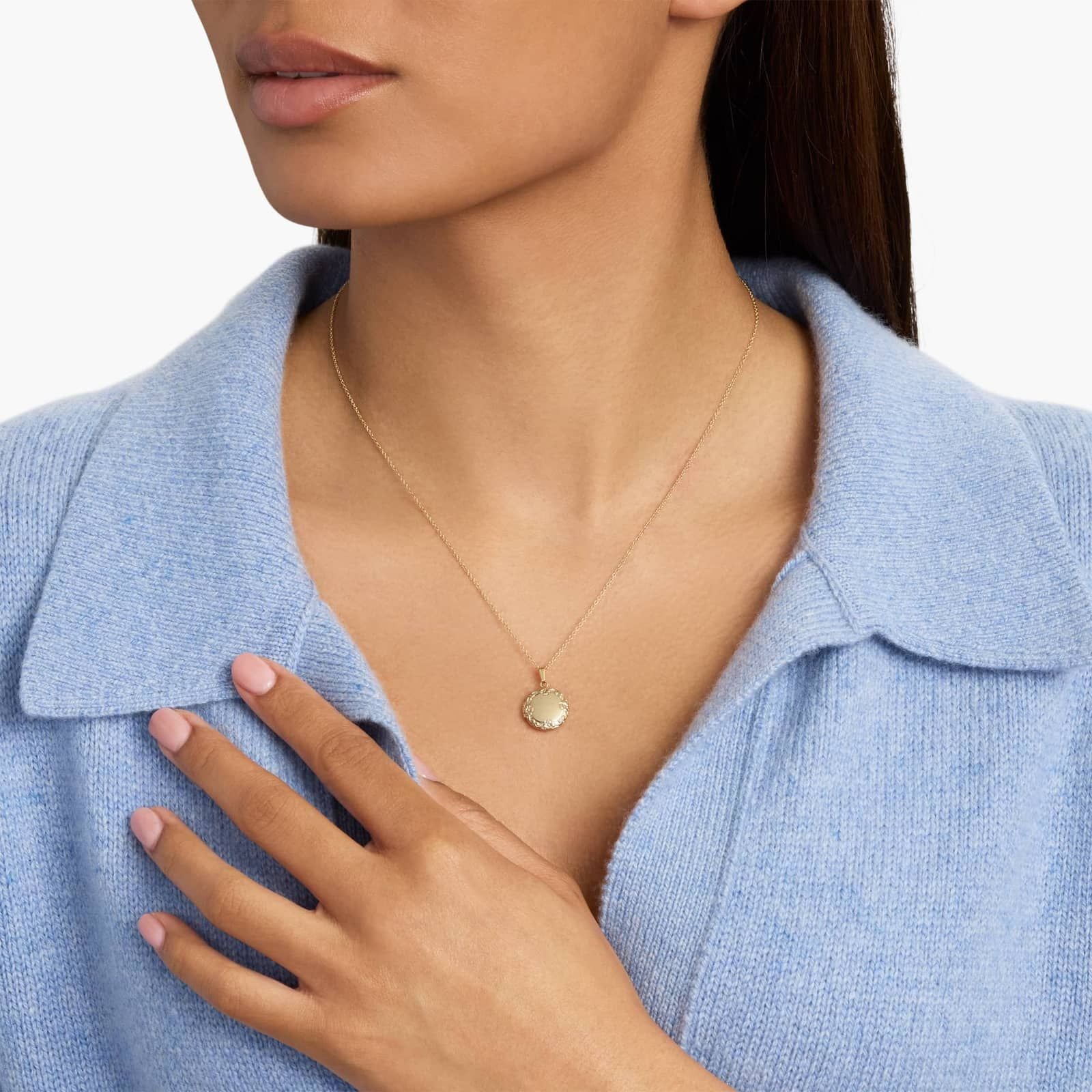 Silver Floral Engraved Round Locket Necklace for Women