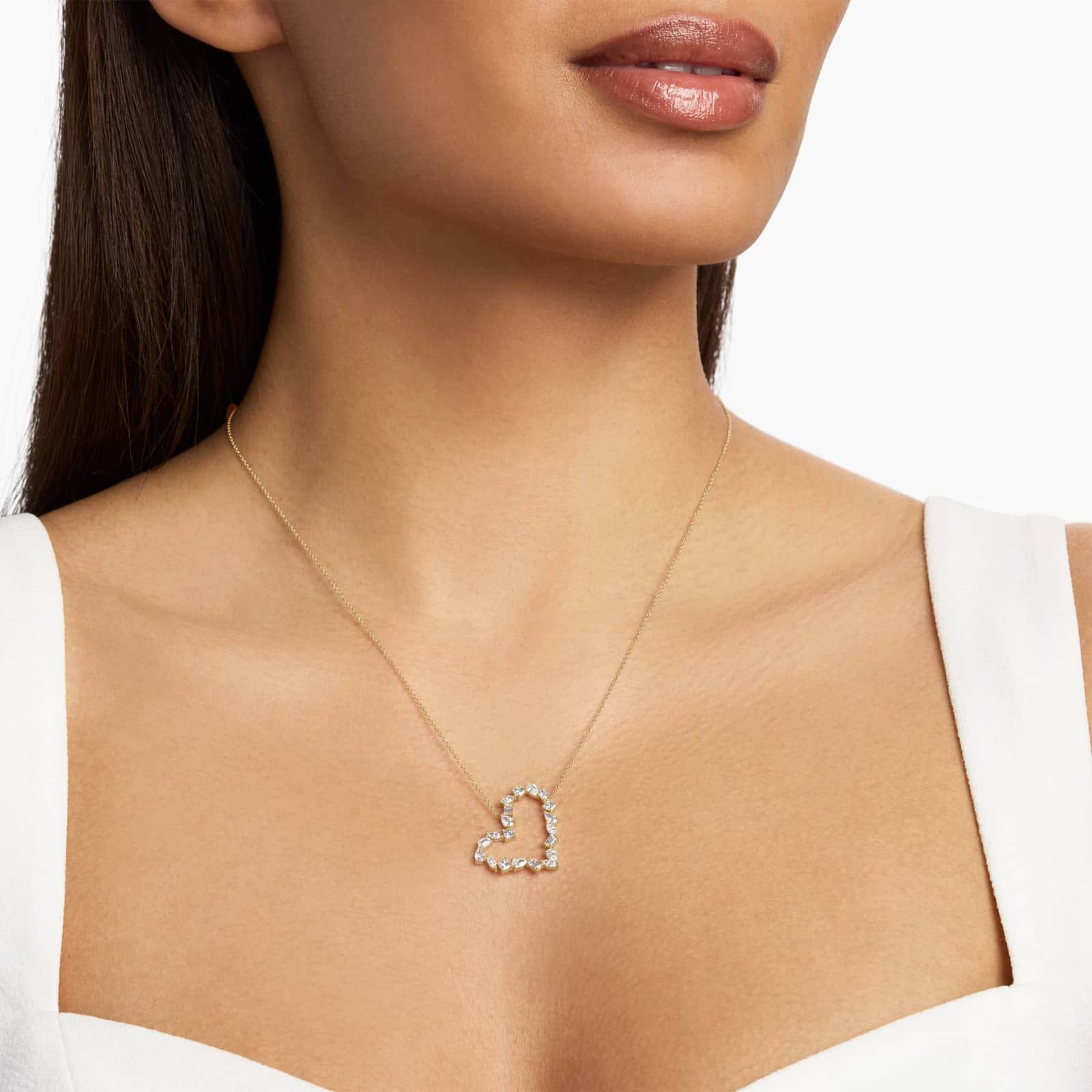 Silver Mixed-Cut Diamond Heart Necklace for Women