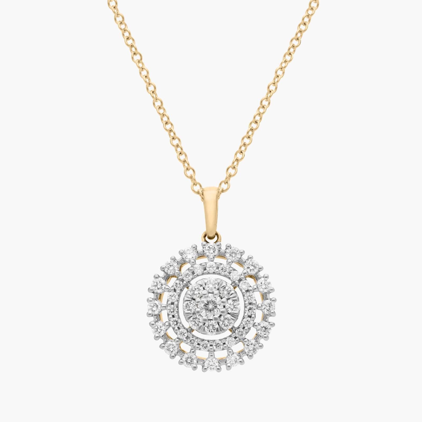 Silver Round Halo Diamond Necklace for Women