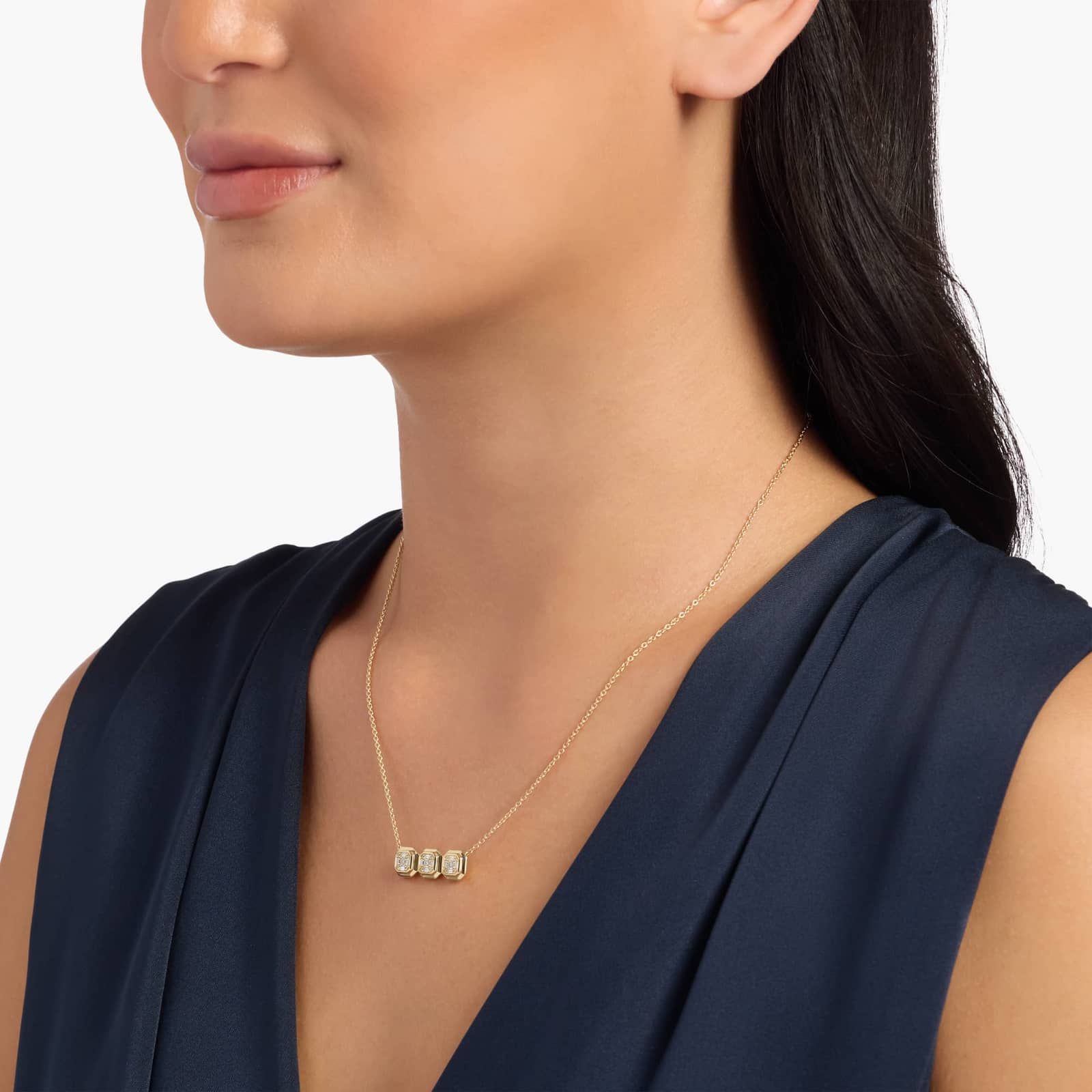 Silver Triple Octagon Diamond Necklace for Women