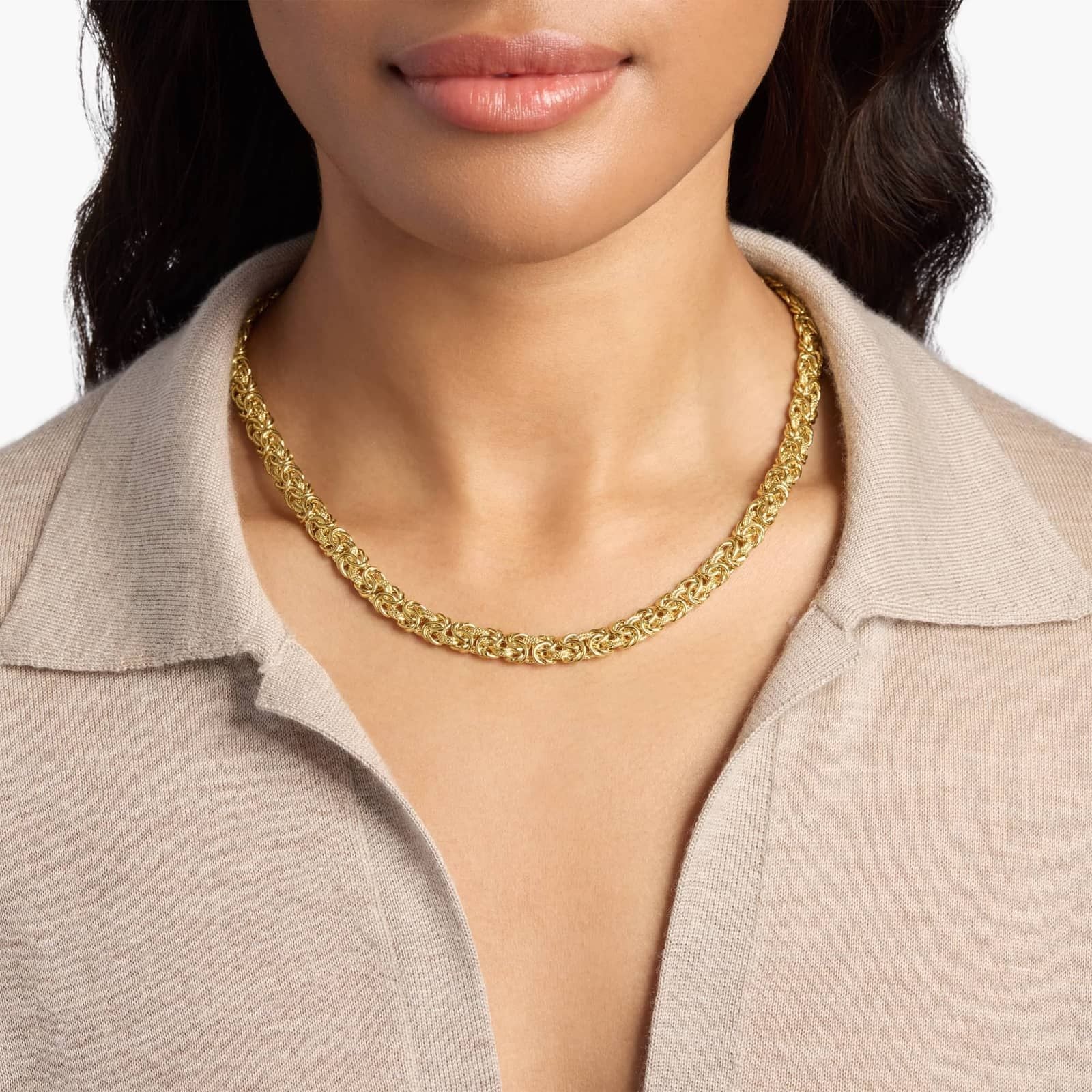 Gold Plated Silver Byzantine Chain Necklace for Women