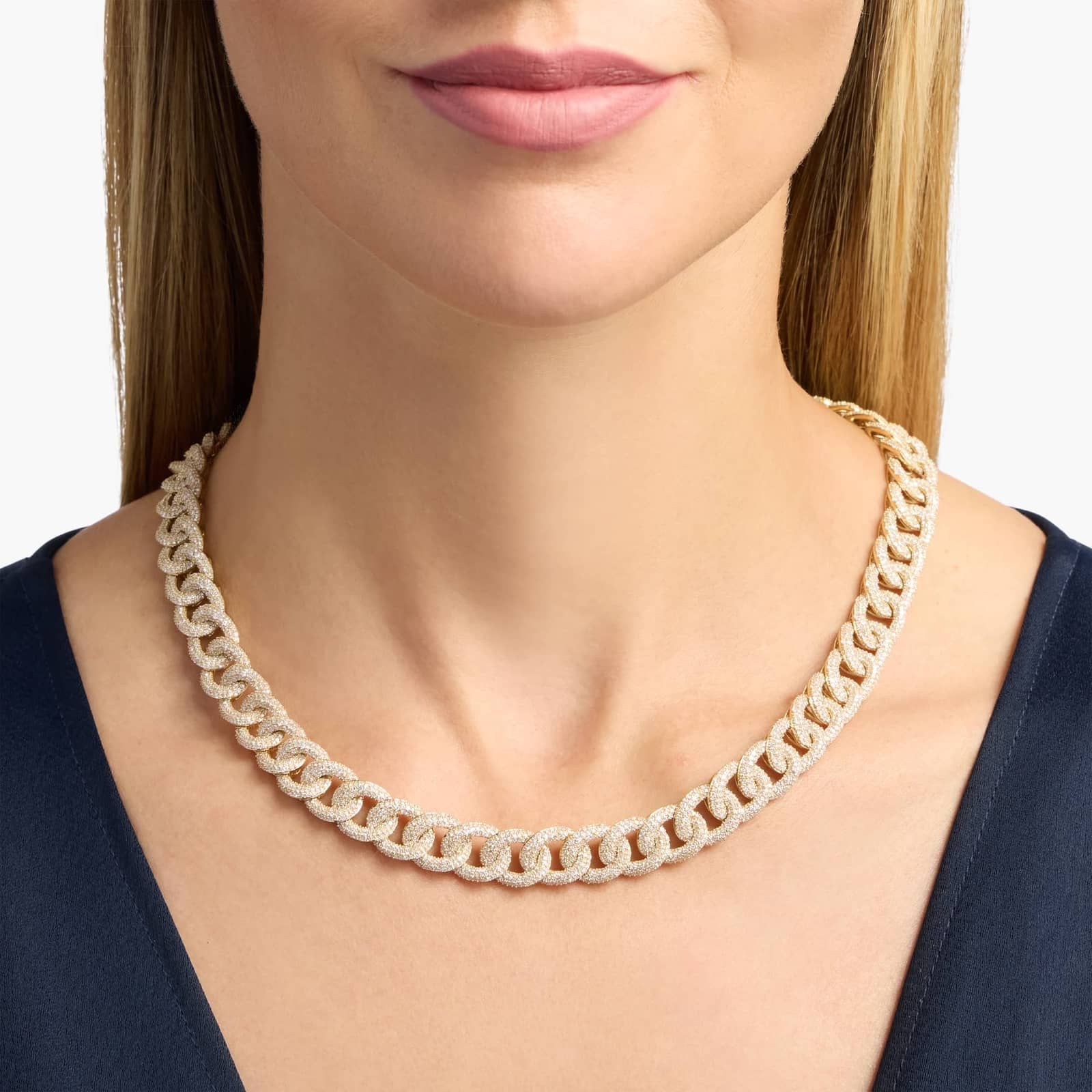 Silver Cuban Link Diamond Necklace for Women