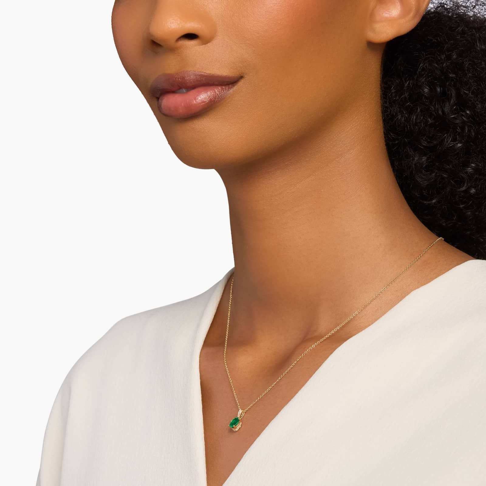Silver Emerald and Diamond Pendant Necklace for Women