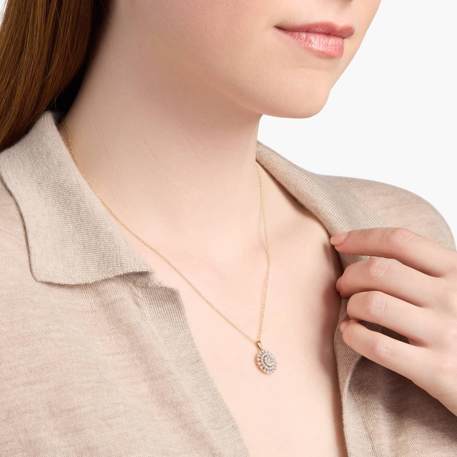 Silver Round Halo Diamond Necklace for Women