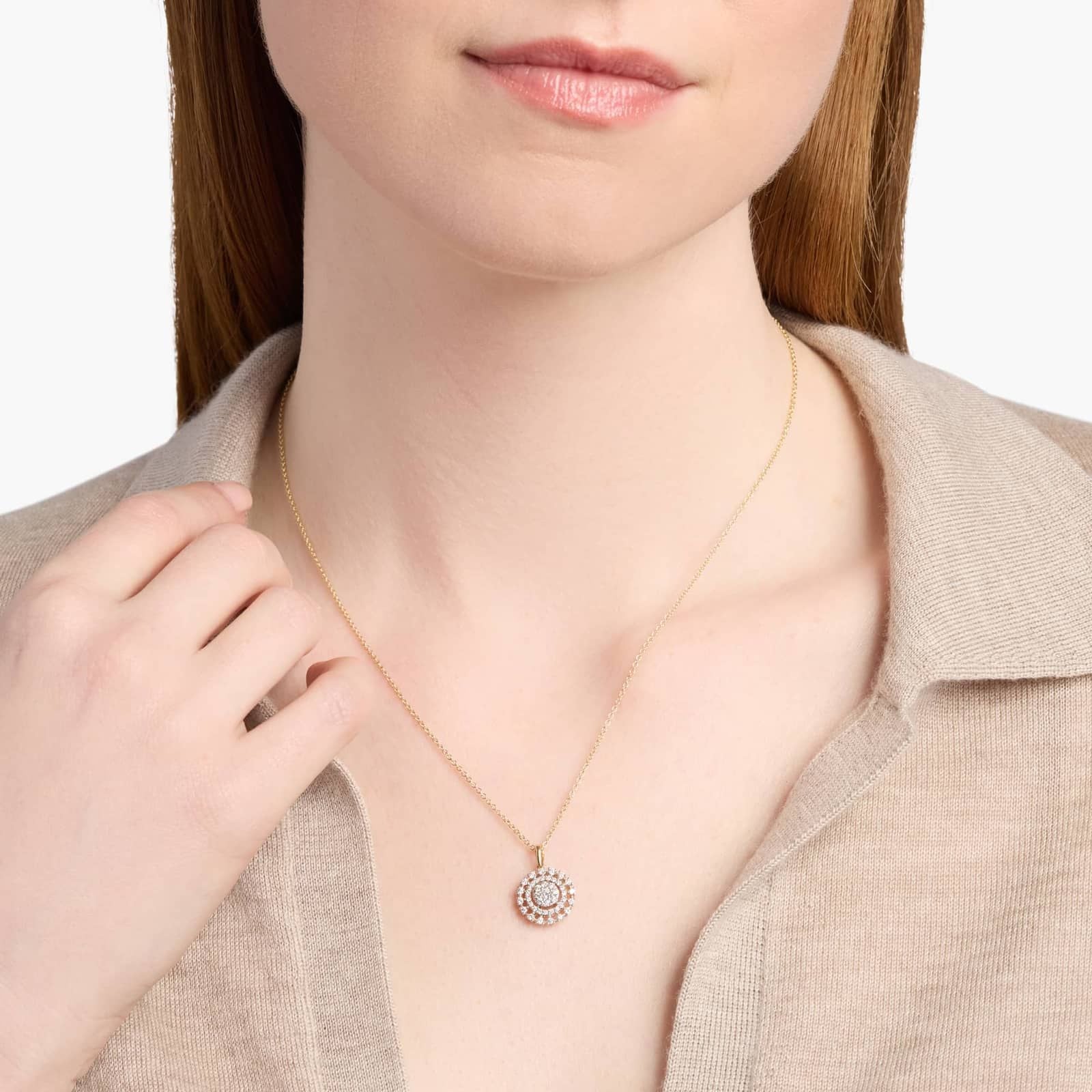 Silver Round Halo Diamond Necklace for Women