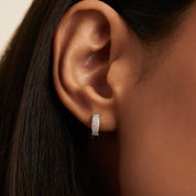 Timeless Diamond Huggie Hoop Earrings in Sterling Silver