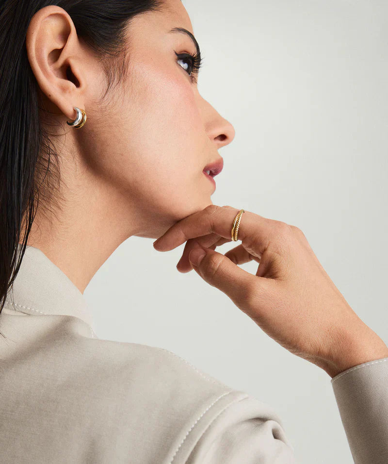 Classic Sculpted Hoop Stud Earrings in Sterling Silver