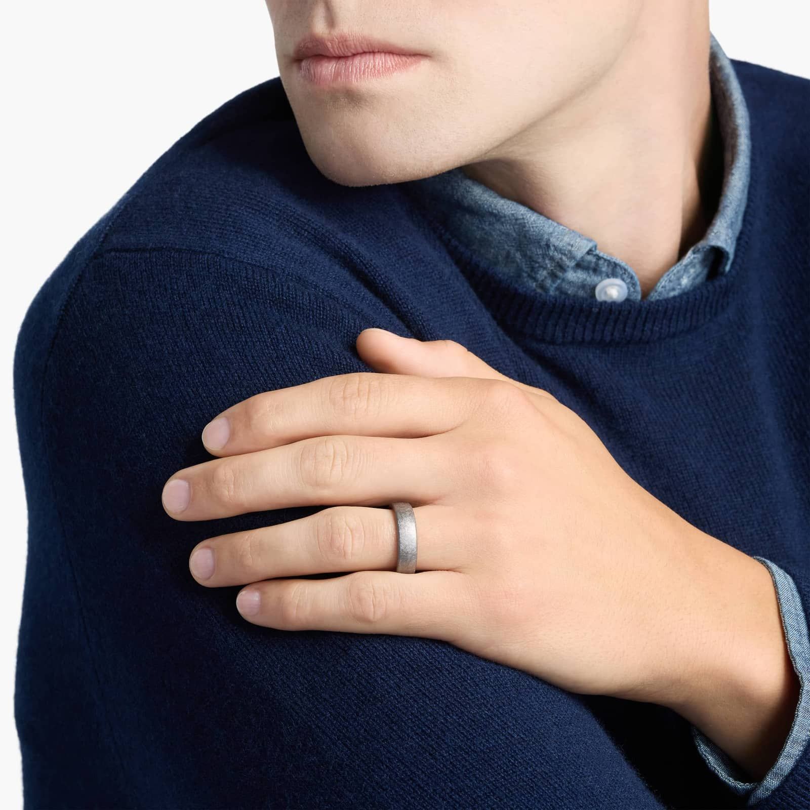 Sterling Silver Matte Black Textured Comfort Fit Band Ring