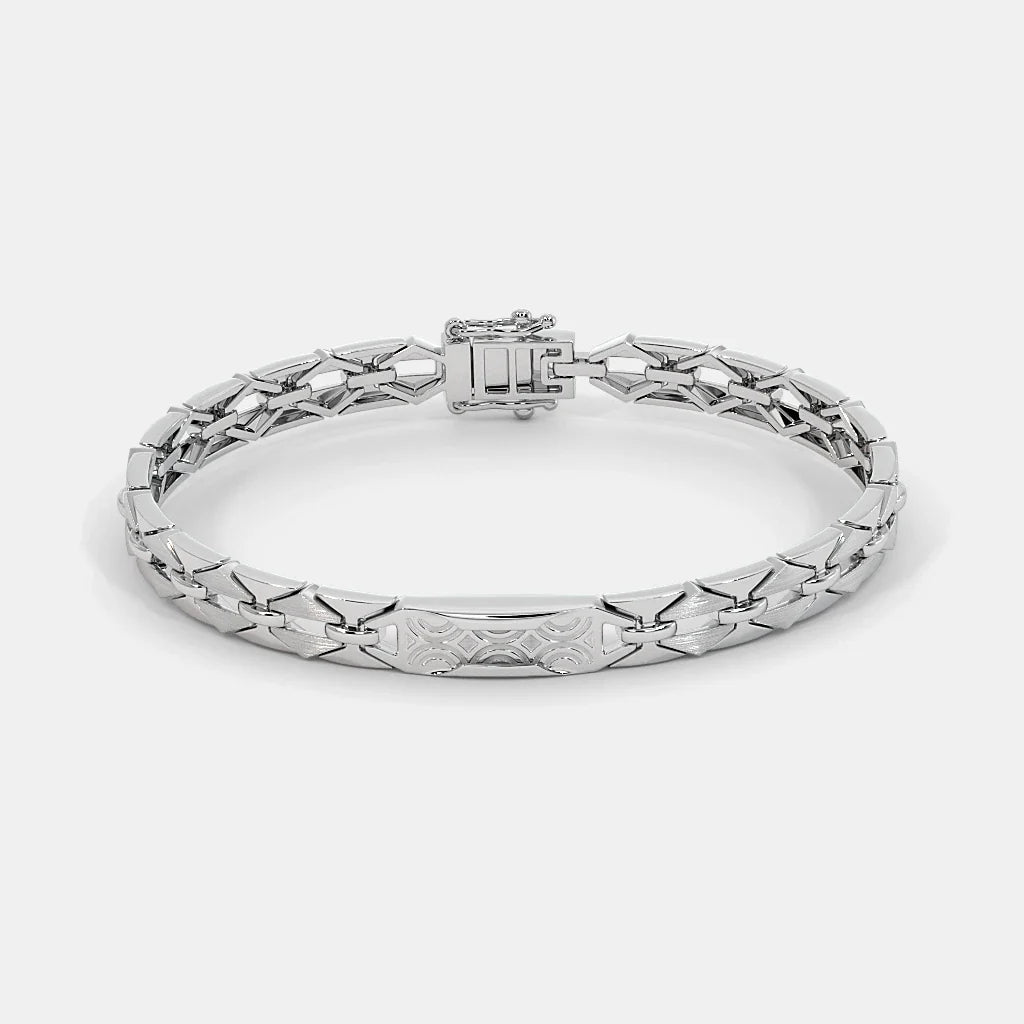 Sterling Silver Geometric Link Bracelet for Men