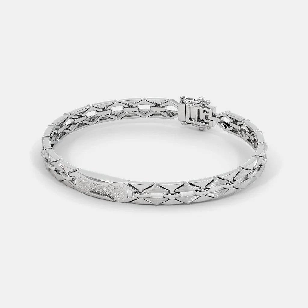 Sterling Silver Geometric Link Bracelet for Men