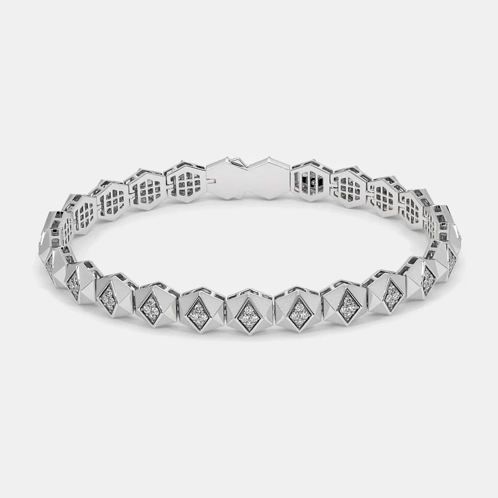 Sterling Silver Pyramid Stud Diamond Bracelet for Men