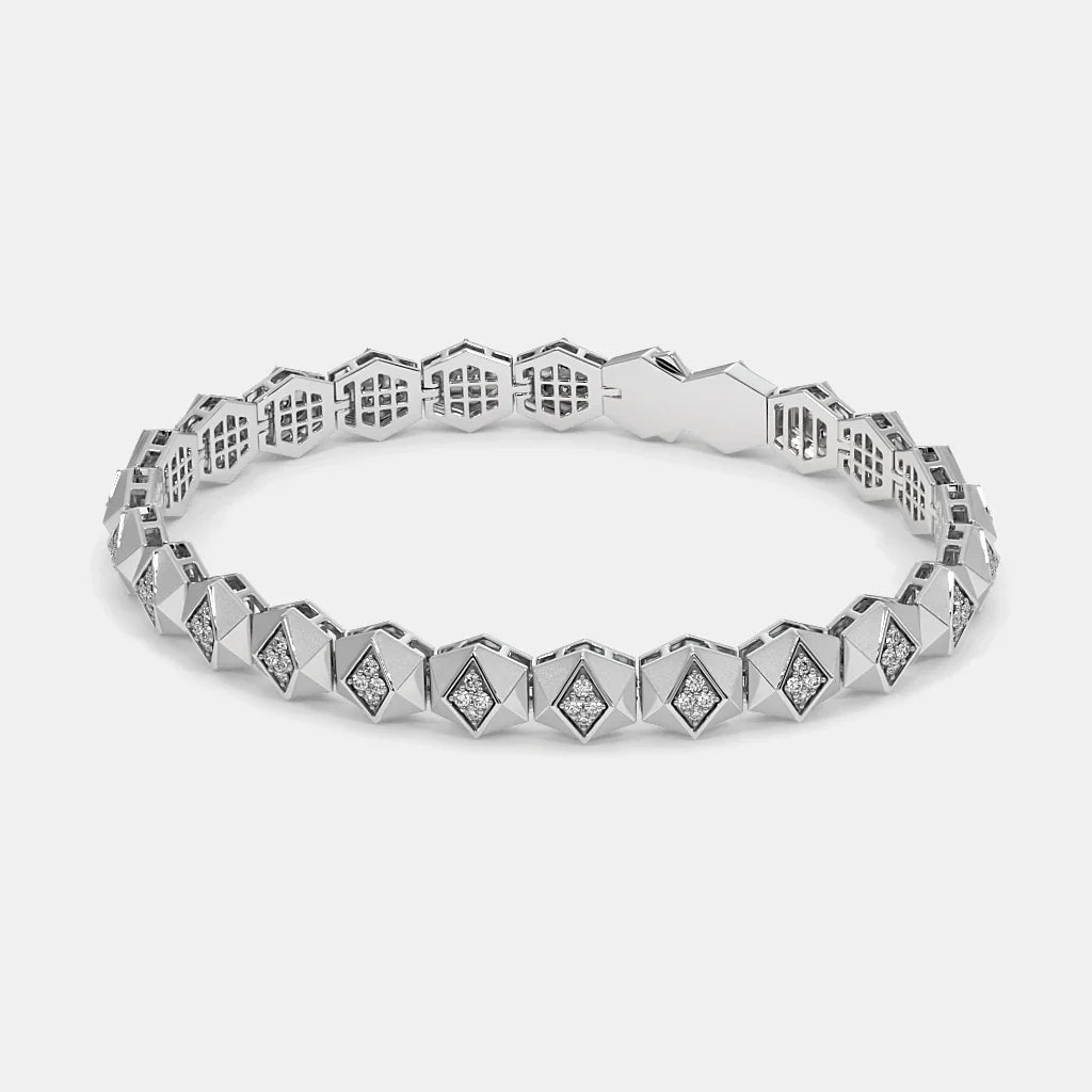 Sterling Silver Pyramid Stud Diamond Bracelet for Men