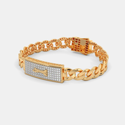 Men’s Gold Curb Link Bracelet with Diamond Pavé Plate & Raised Center Motif