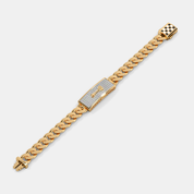Men’s Gold Curb Link Bracelet with Diamond Pavé Plate & Raised Center Motif