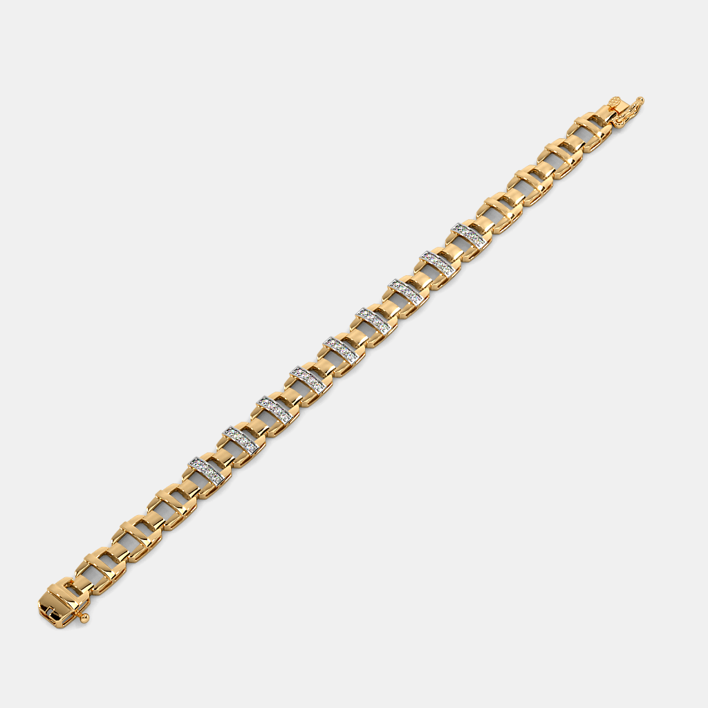 Men’s Gold Diamond Bar Link Bracelet Premium Luxury Gold Chain Design