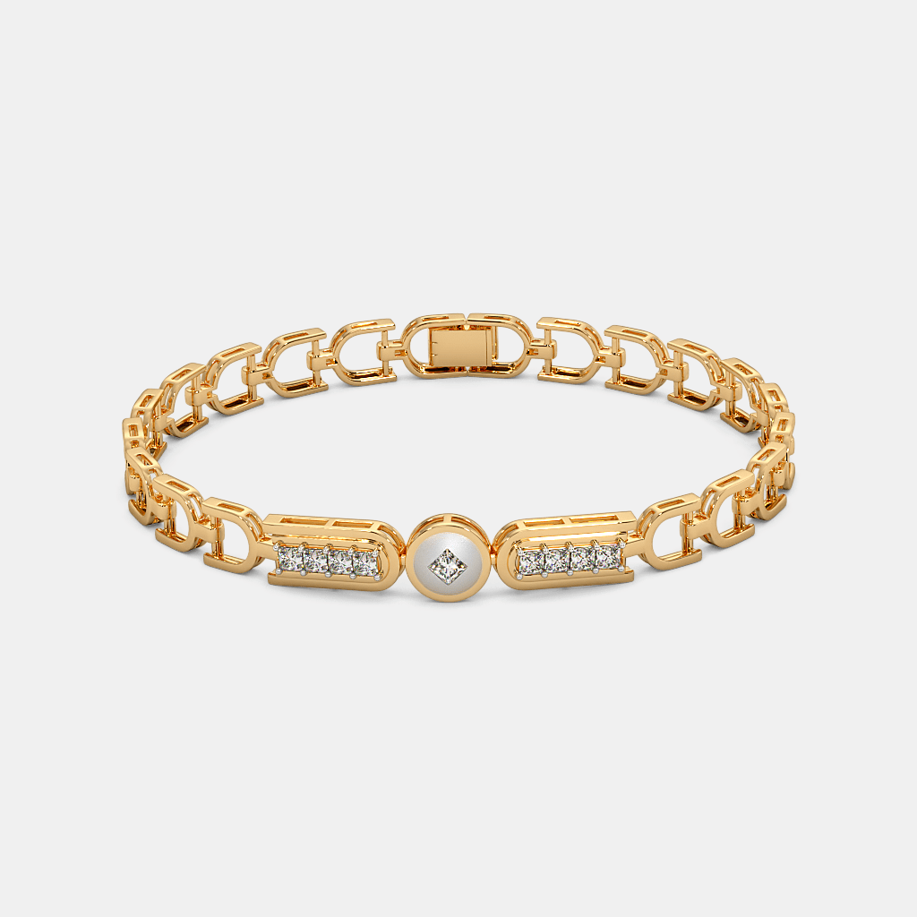 Men’s Gold Diamond Center Link Bracelet  Modern Luxury Chain Design