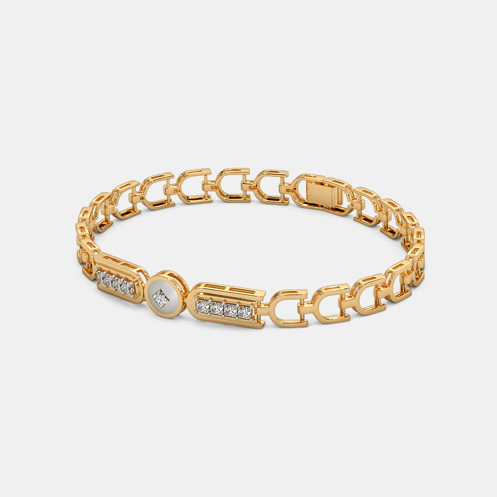 Men’s Gold Diamond Center Link Bracelet  Modern Luxury Chain Design