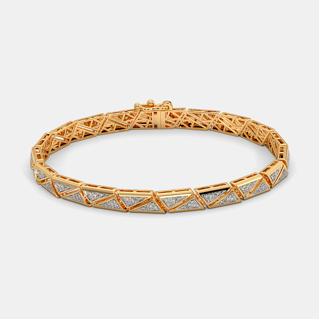 Men’s Gold Diamond Geometric Pattern Bracelet  Modern Triangle Link Design