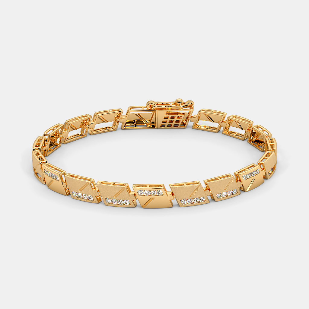 Men’s Gold Diamond Rectangular Link Bracelet Premium Luxury Gold Design