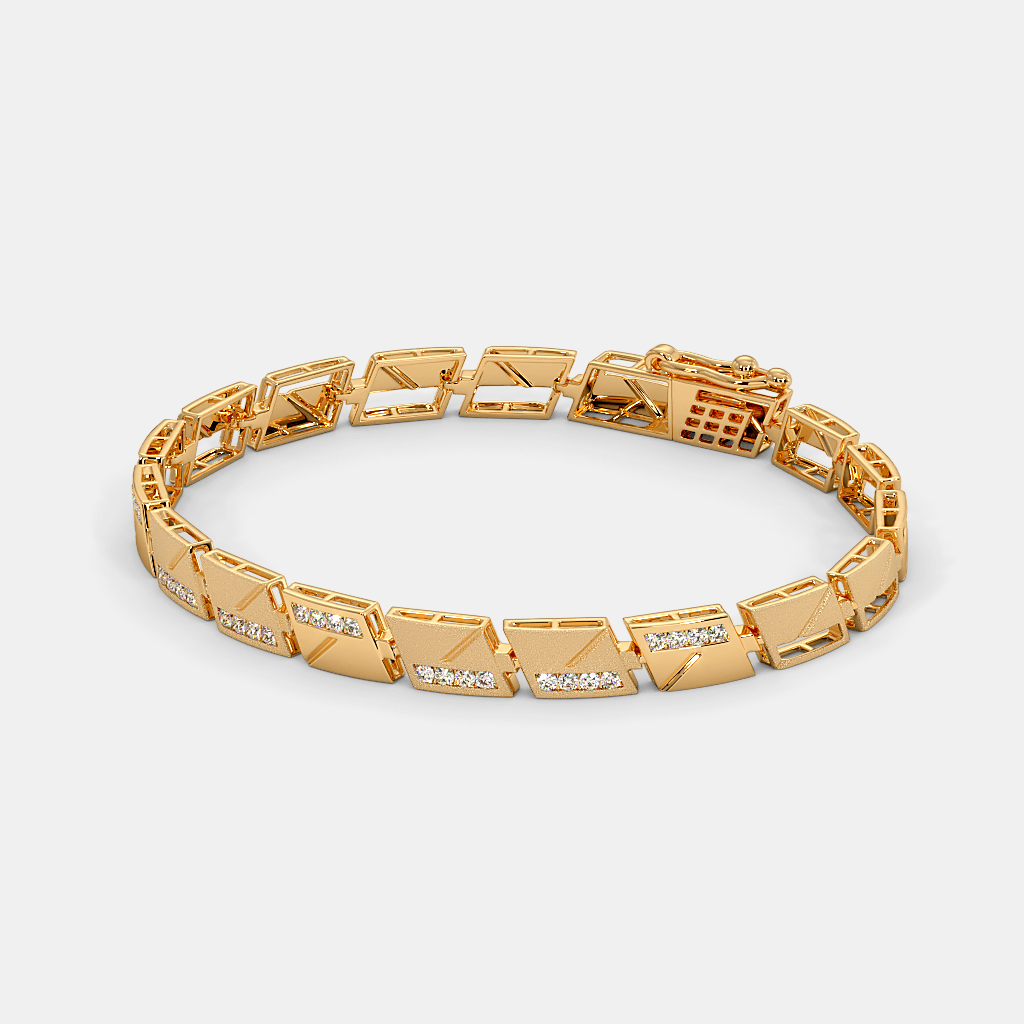 Men’s Gold Diamond Rectangular Link Bracelet Premium Luxury Gold Design